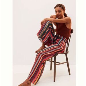 Farm Rio Wide Leg Striped Augustine Summer Picnic Pants Rope Waist Size Small